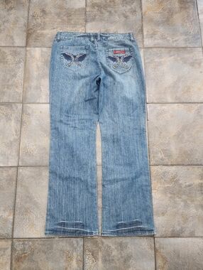 Vintage Y2K Sasson Women's 16 38x30 Embroidered Bootcut Flare Denim Jeans